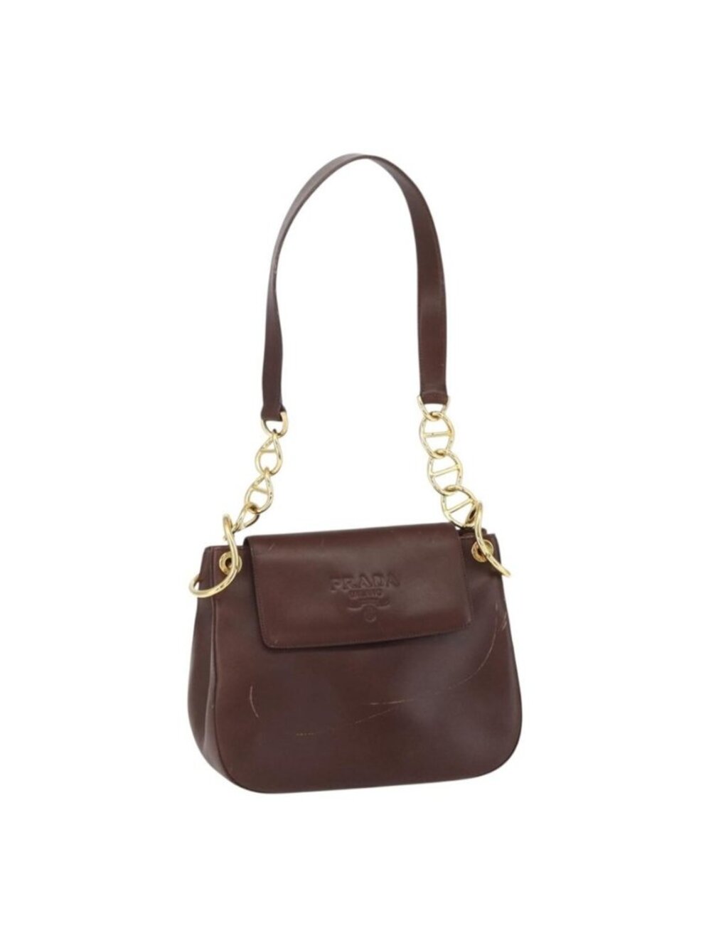 Authentic PRADA Shoulder Bag Leather Brown Gold